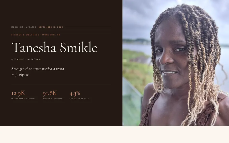 Live media kit for Tanesha Smikle, fitness & wellness